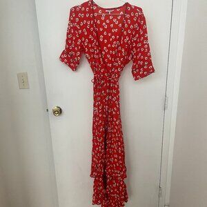 Ganni Red Floral Wrap Dress EUC